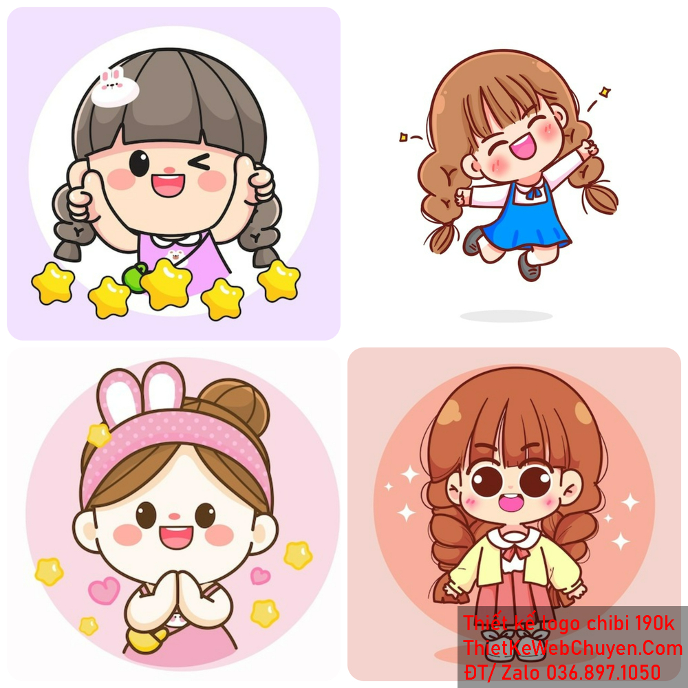 LOGO CHIBI BÉ GÁI ( NỮ) làm 190K, cute tóc ngắn dài hoạt ...